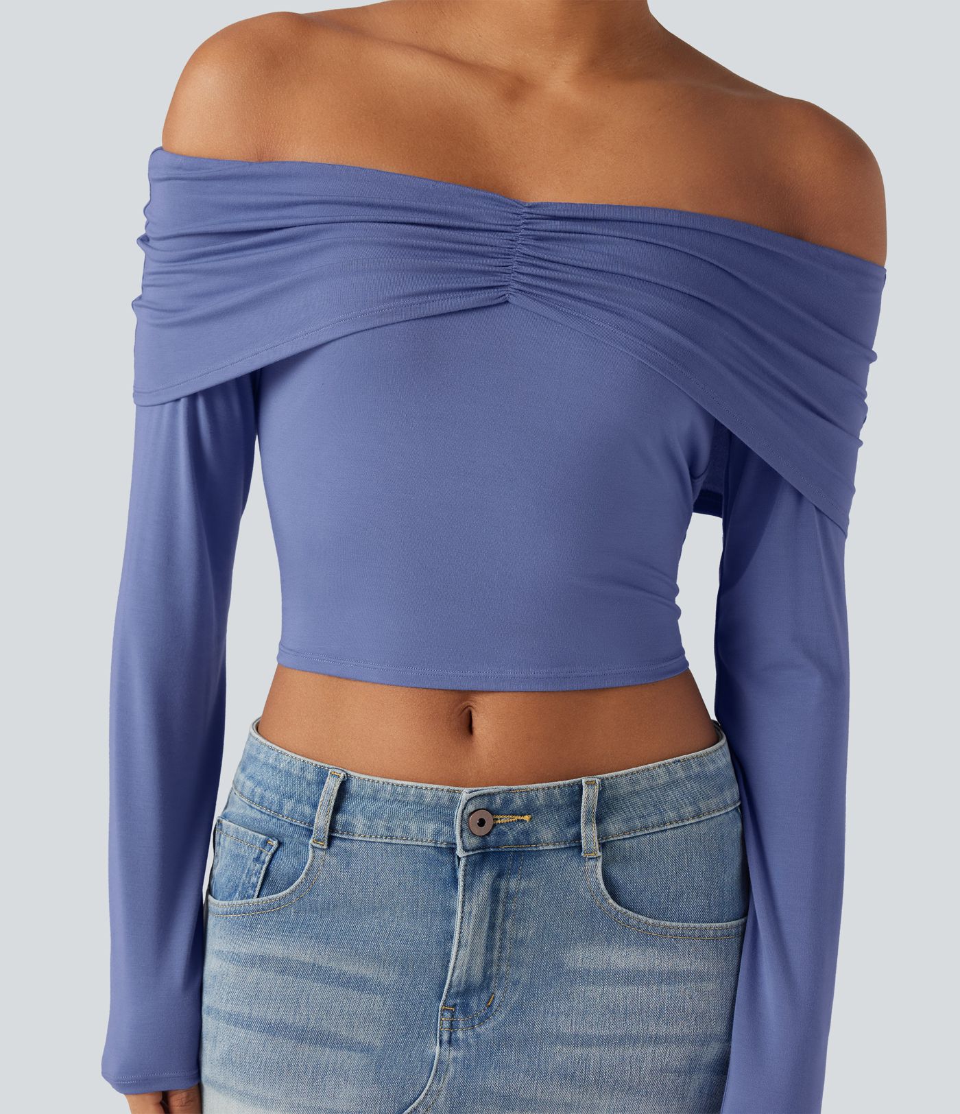 Off-shoulder Long Sleeve Ultra-slim Fit Casual Top