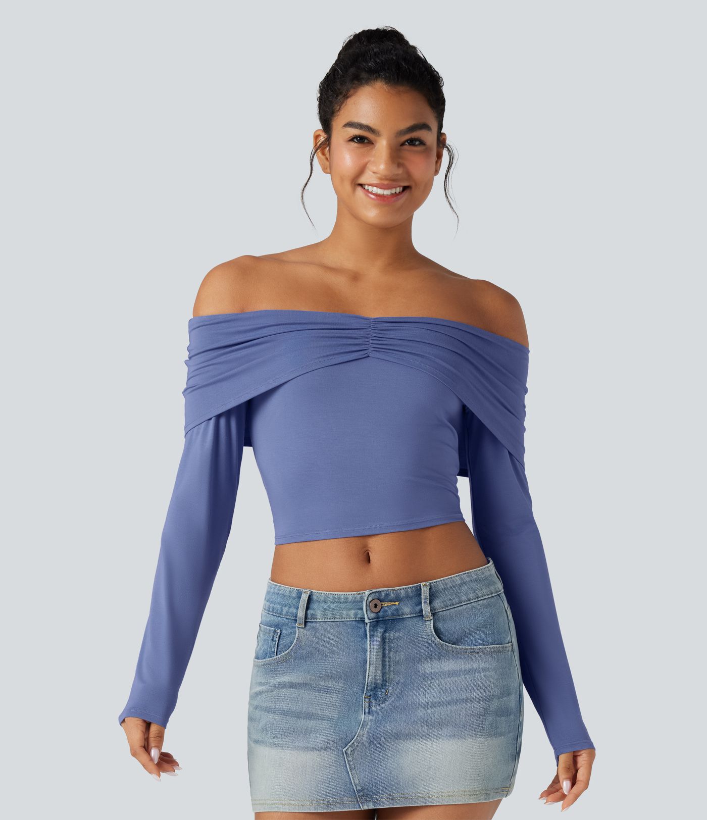 Off-shoulder Long Sleeve Ultra-slim Fit Casual Top