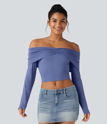 Off-shoulder Long Sleeve Ultra-slim Fit Casual Top