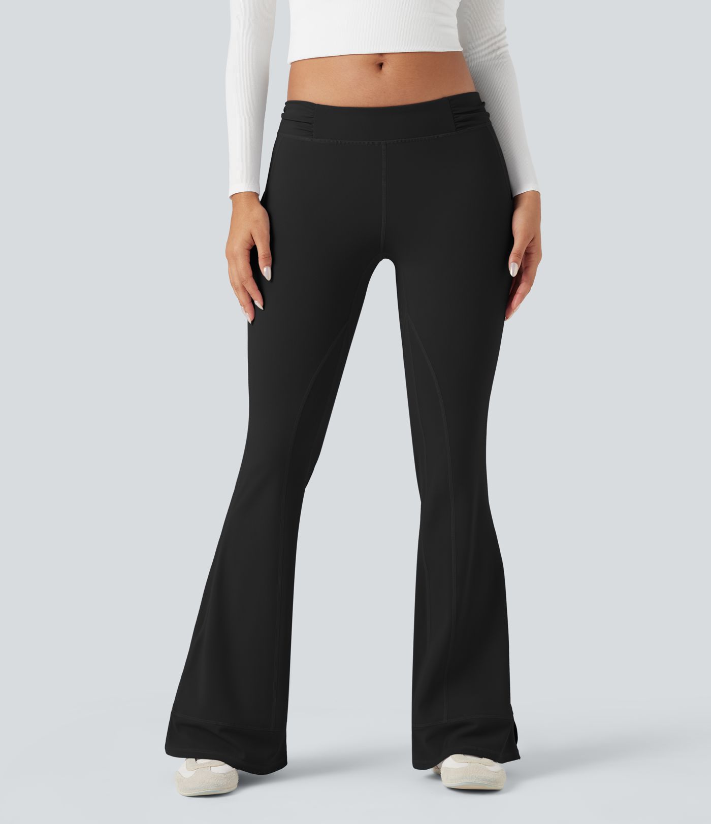 DayStretch Low Rise Ruched Split Casual Flare Pants with Pockets