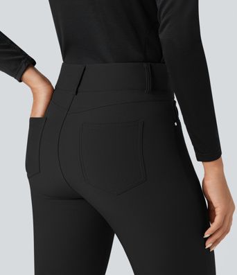 Durable Water Repellent Thermal High-waisted Hiking 7/8 Straight-leg Pants with Pockets