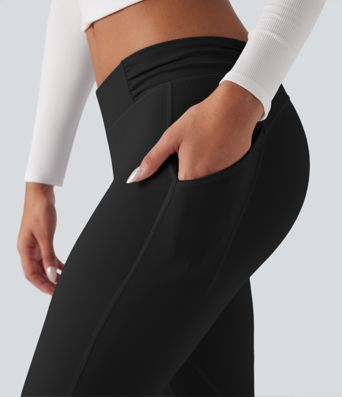 DayStretch Low Rise Ruched Split Casual Flare Pants with Pockets