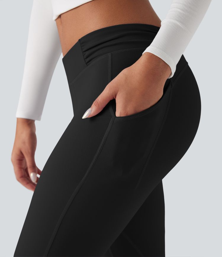 DayStretch Low Rise Ruched Split Casual Flare Pants with Pockets