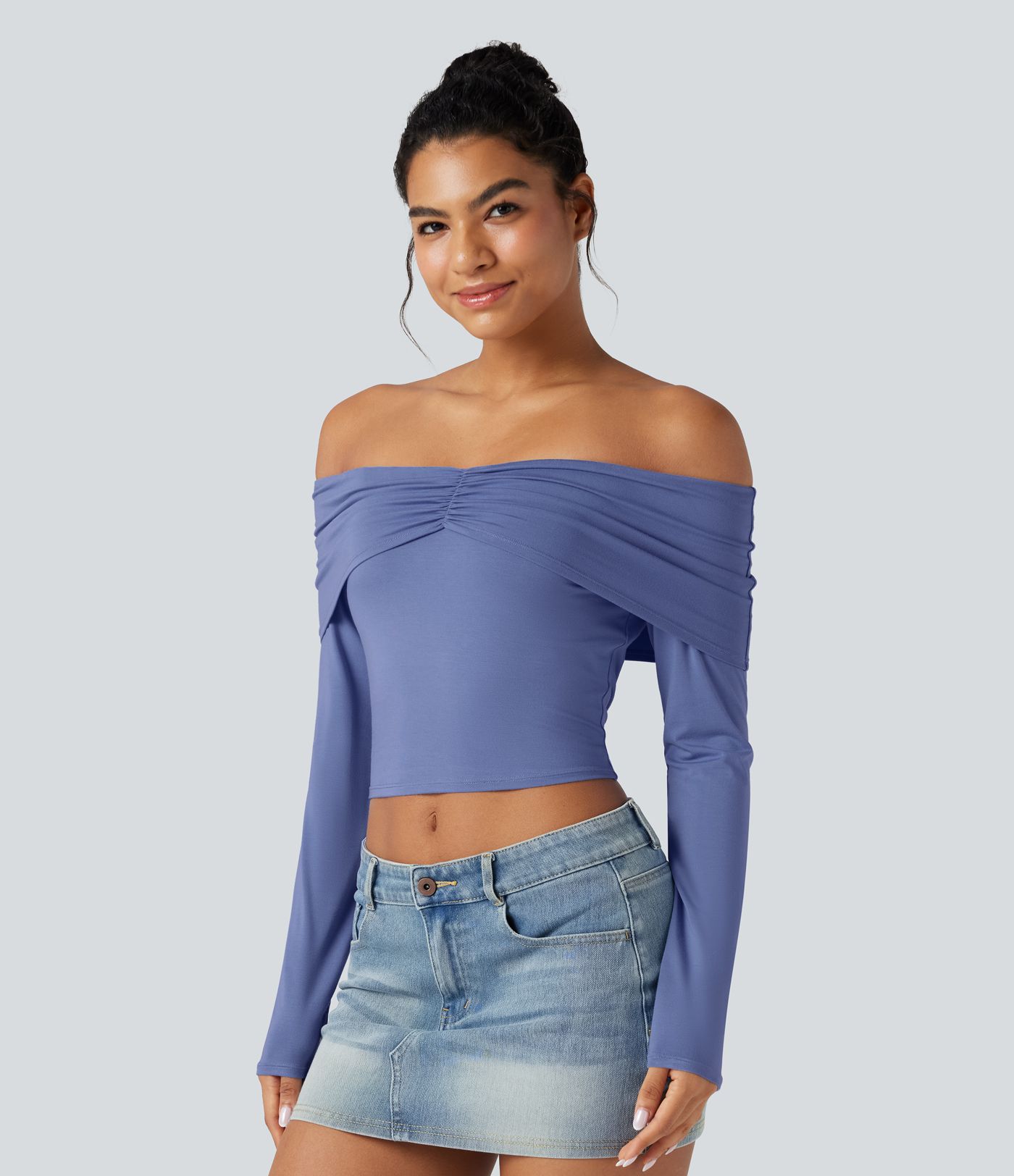 Off-shoulder Long Sleeve Ultra-slim Fit Casual Top