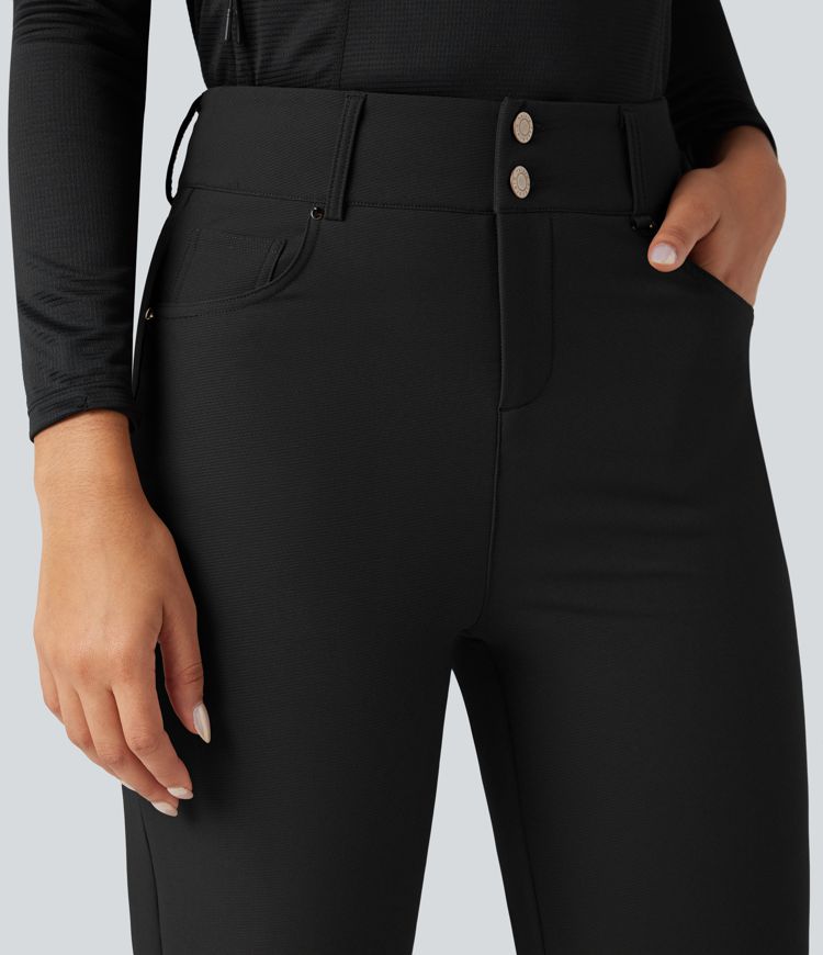 Durable Water Repellent Thermal High-waisted Hiking 7/8 Straight-leg Pants with Pockets