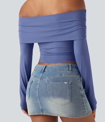 Off-shoulder Long Sleeve Ultra-slim Fit Casual Top