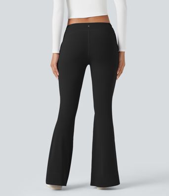 DayStretch Low Rise Ruched Split Casual Flare Pants with Pockets