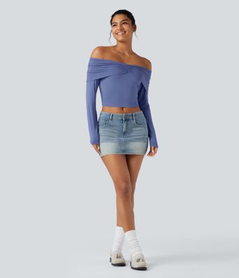 Off-shoulder Long Sleeve Ultra-slim Fit Casual Top