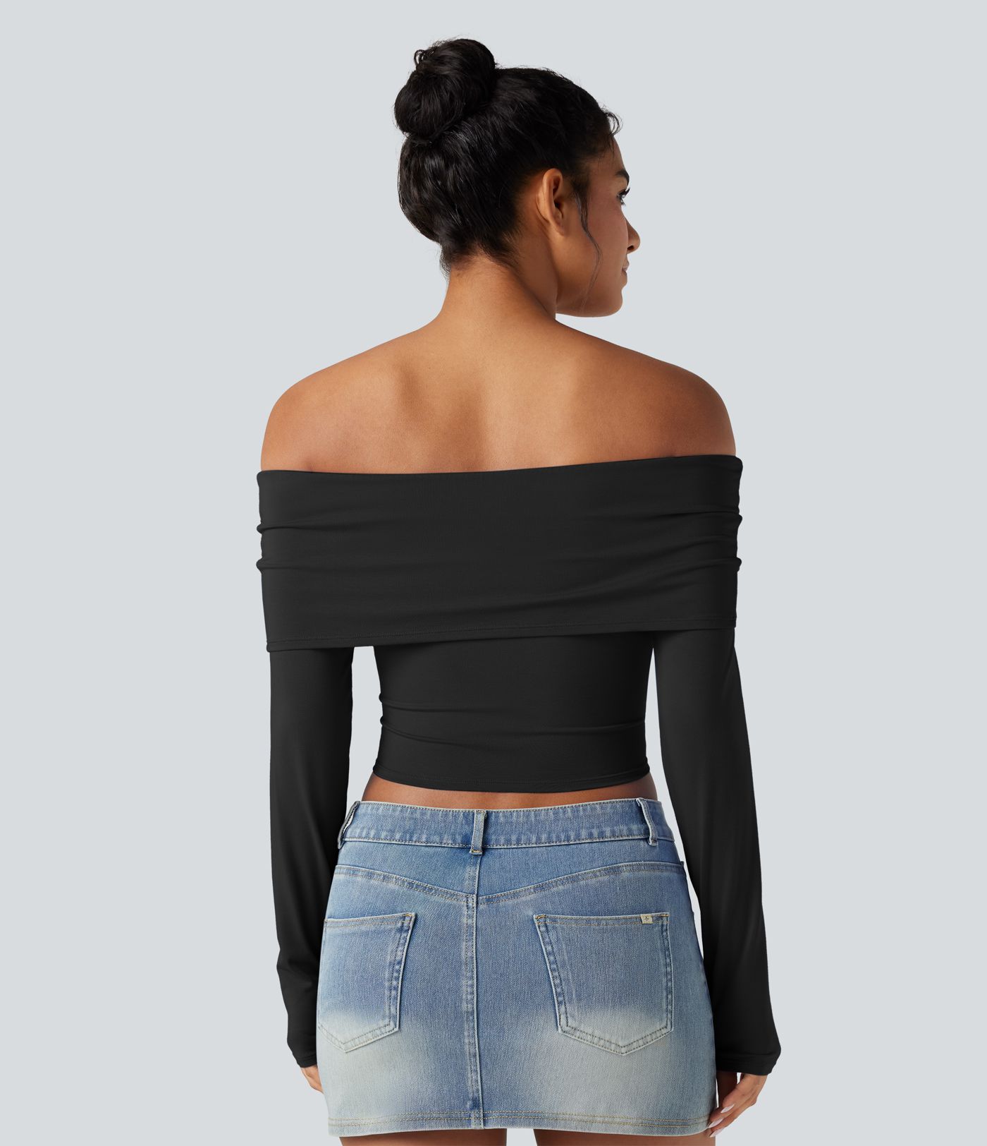 Top à épaule dénudée, manches longues, coupe ultra-ajustée, style décontracté