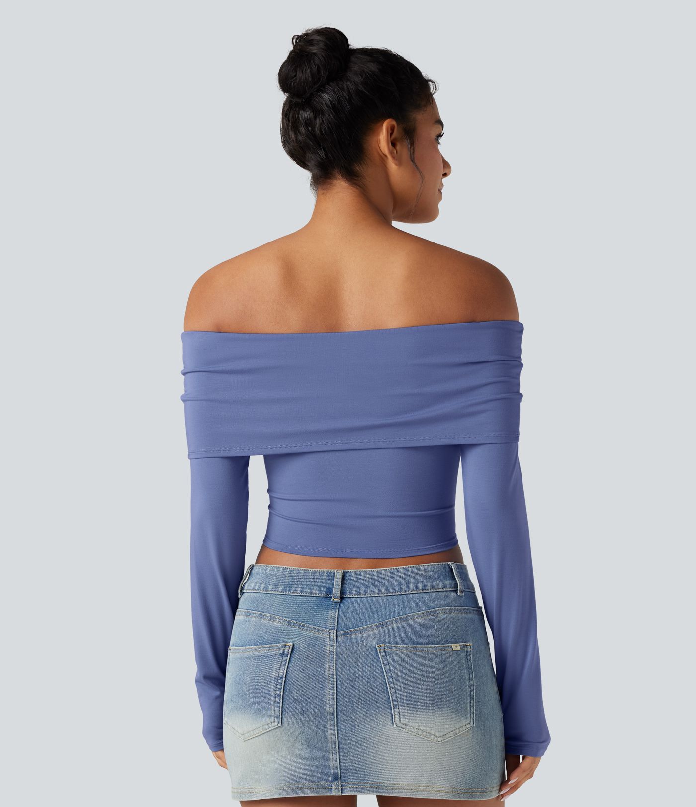 Off-shoulder Long Sleeve Ultra-slim Fit Casual Top