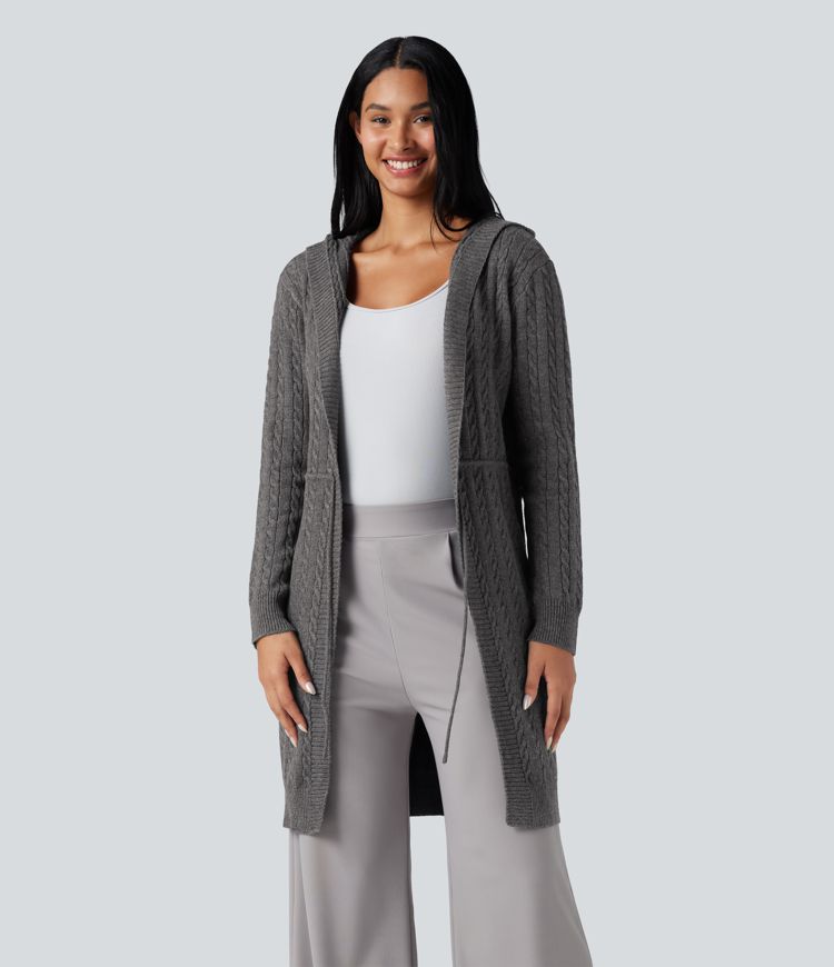 Hooded Long Sleeve Drawstring Casual Longline Cardigan