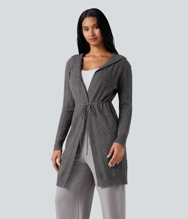 Hooded Long Sleeve Drawstring Casual Longline Cardigan