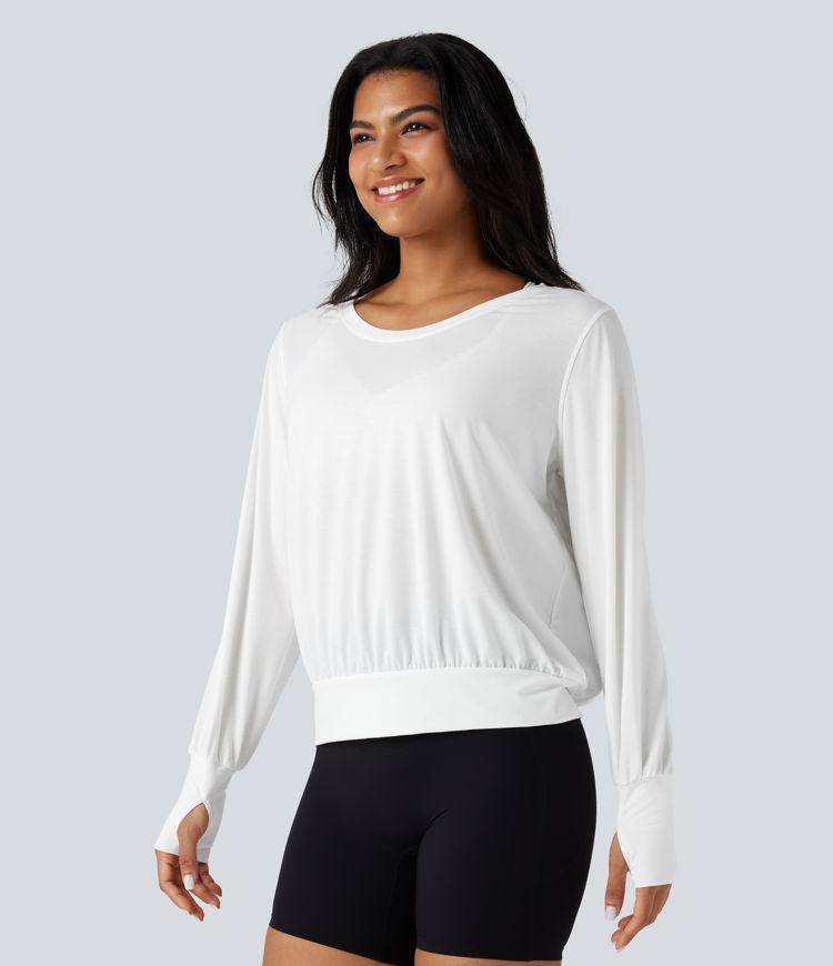 Scoop Neck Long Sleeve Thumb Holes Yoga Sports Top