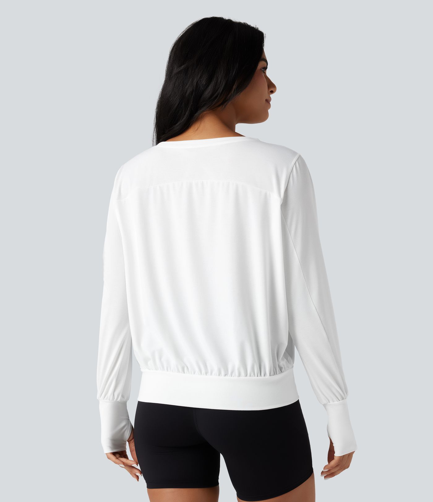 Scoop Neck Long Sleeve Thumb Holes Yoga Sports Top