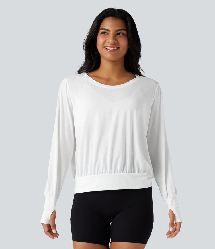 Scoop Neck Long Sleeve Thumb Holes Yoga Sports Top