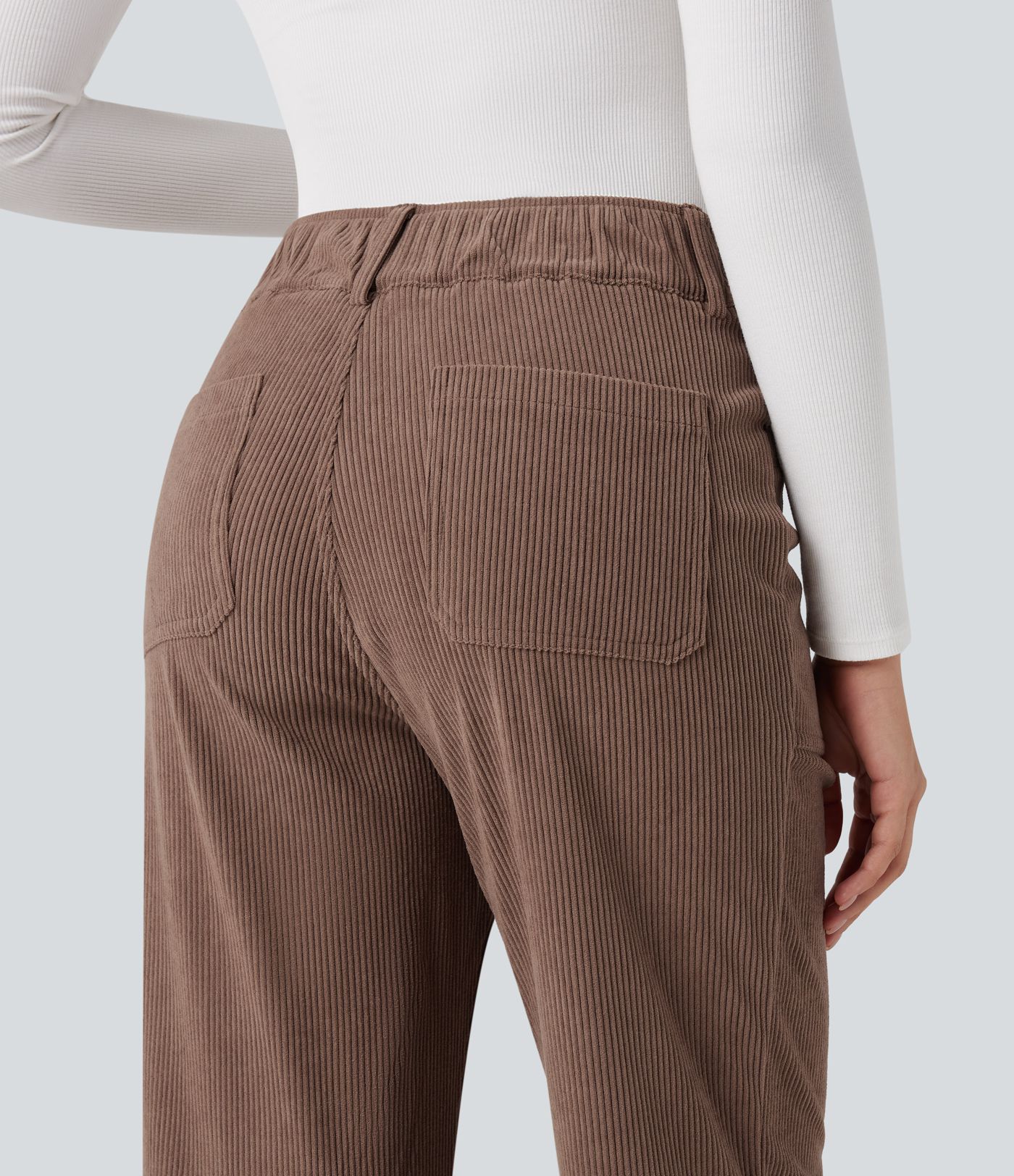 High Waisted Corduroy Casual Straight Leg Pants with Pockets