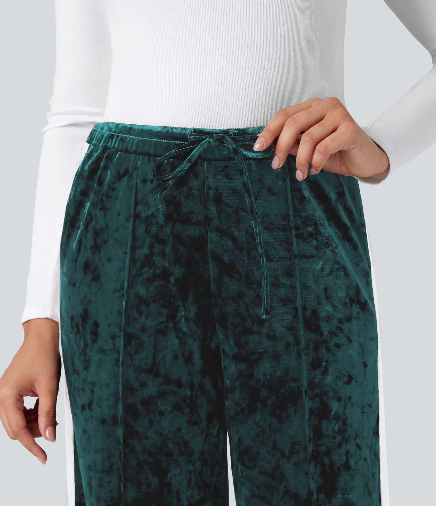 Pantalon droit décontracté en velours, taille mi-haute, cordon de serrage, empiècements colorés et poches