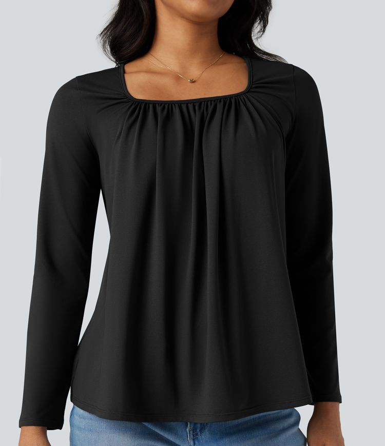 Square Neck Long Sleeve Casual T-Shirt