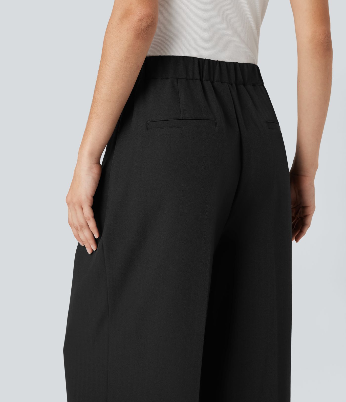 Wrinkle-resistant High Waisted Work Linen-Feel Babby Pants with Pockets