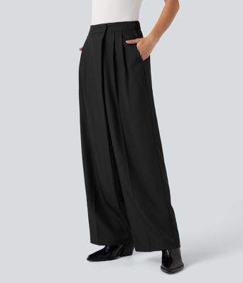 Wrinkle-resistant High Waisted Work Linen-Feel Babby Pants with Pockets