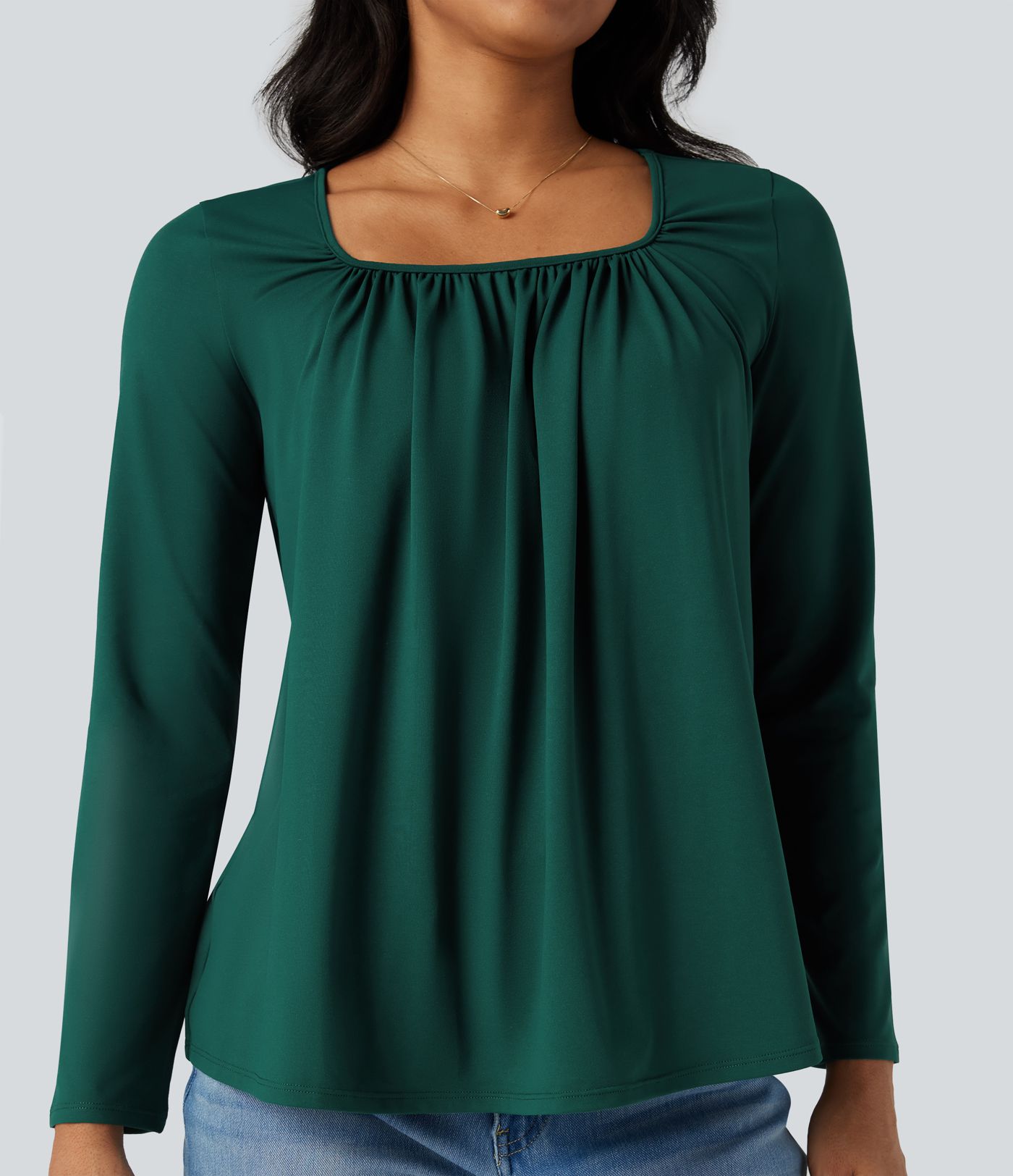 Square Neck Long Sleeve Casual T-Shirt