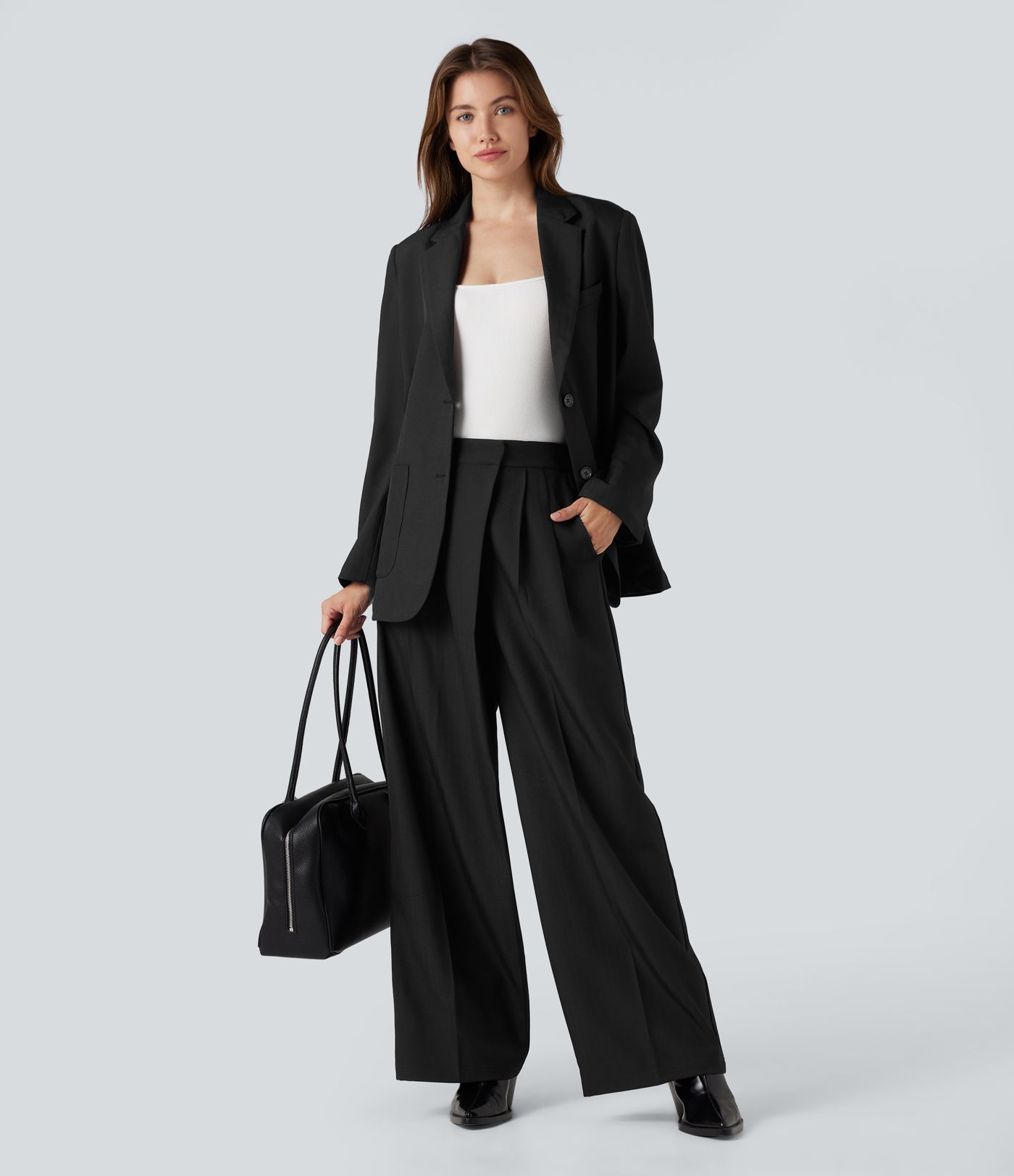 Wrinkle-resistant High Waisted Work Linen-Feel Babby Pants with Pockets