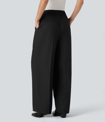 Wrinkle-resistant High Waisted Work Linen-Feel Babby Pants with Pockets