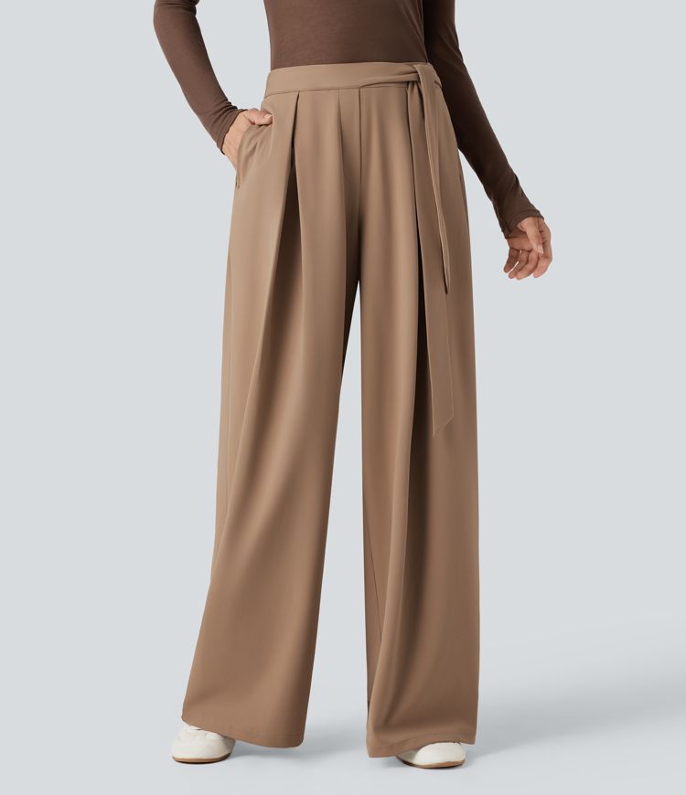 Lässige, weit geschnittene Hose mit hohem Bund, Bindeband und Taschen