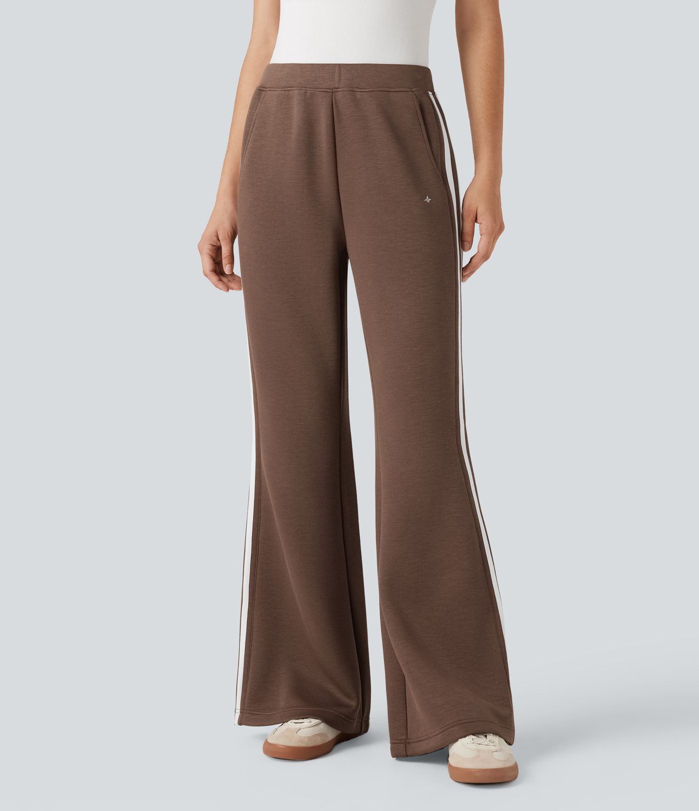SpacerTek™ Mid Rise Stripe Casual Flare Trousers with Pockets
