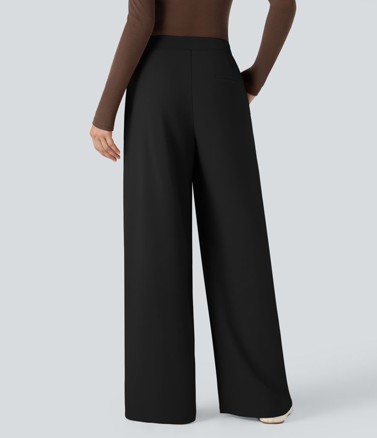 High-waisted Tie Casual Baggy Pants with Pockets