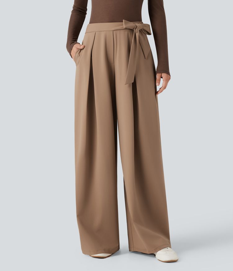 Lässige, weit geschnittene Hose mit hohem Bund, Bindeband und Taschen