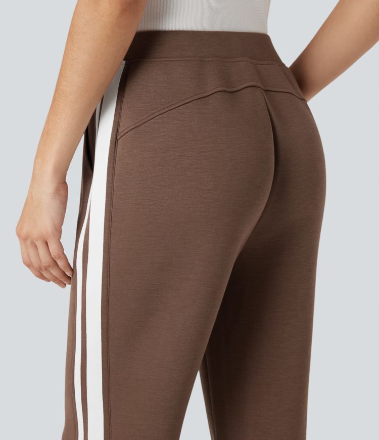 SpacerTek™ Mid Rise Stripe Casual Flare Trousers with Pockets