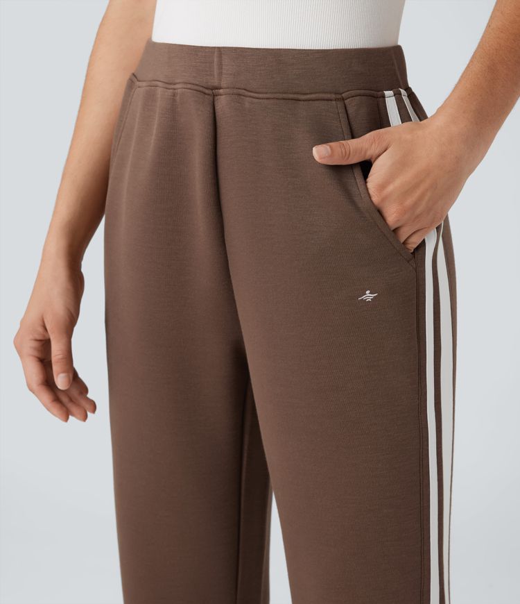 SpacerTek™ Mid Rise Stripe Casual Flare Trousers with Pockets