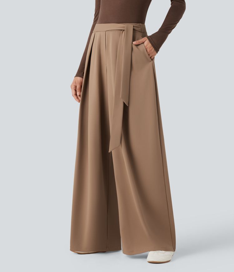 Lässige, weit geschnittene Hose mit hohem Bund, Bindeband und Taschen