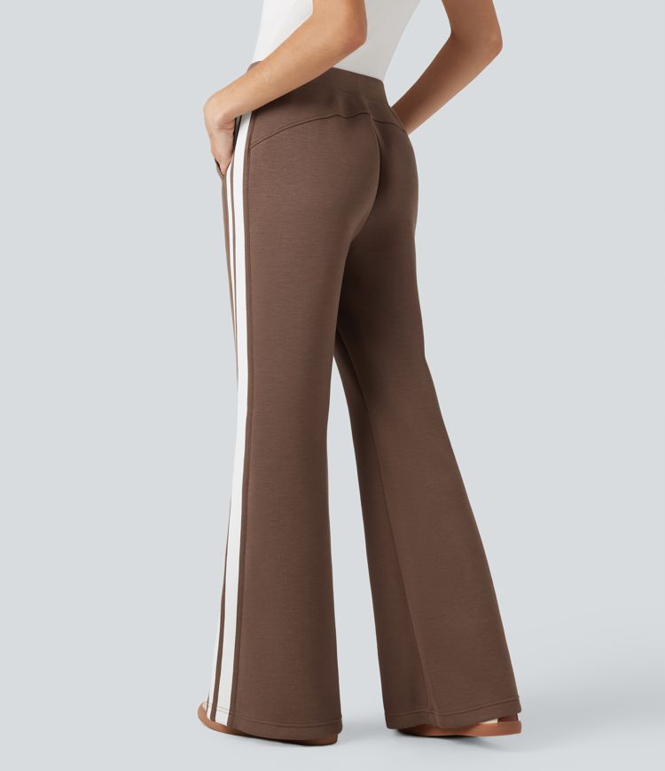 SpacerTek™ Mid Rise Stripe Casual Flare Trousers with Pockets