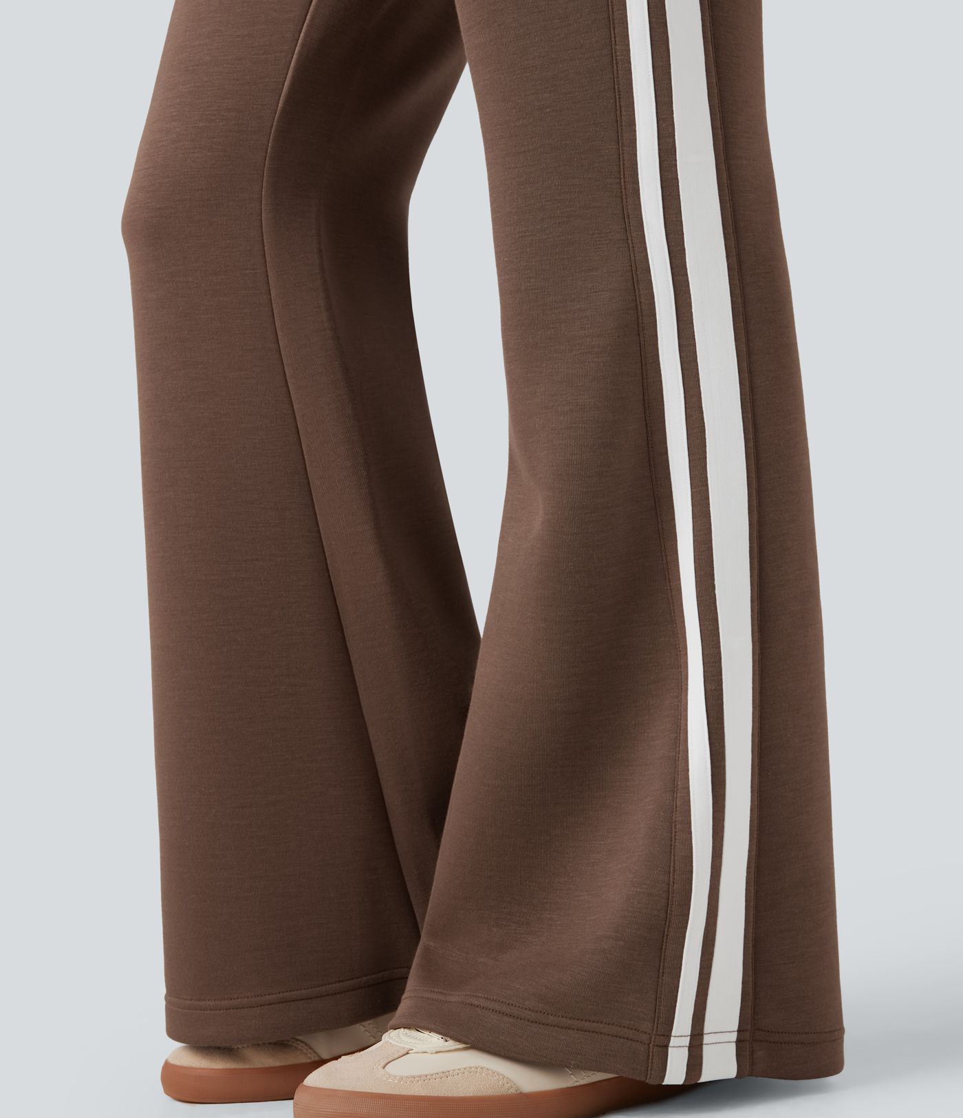 SpacerTek™ Mid Rise Stripe Casual Flare Trousers with Pockets