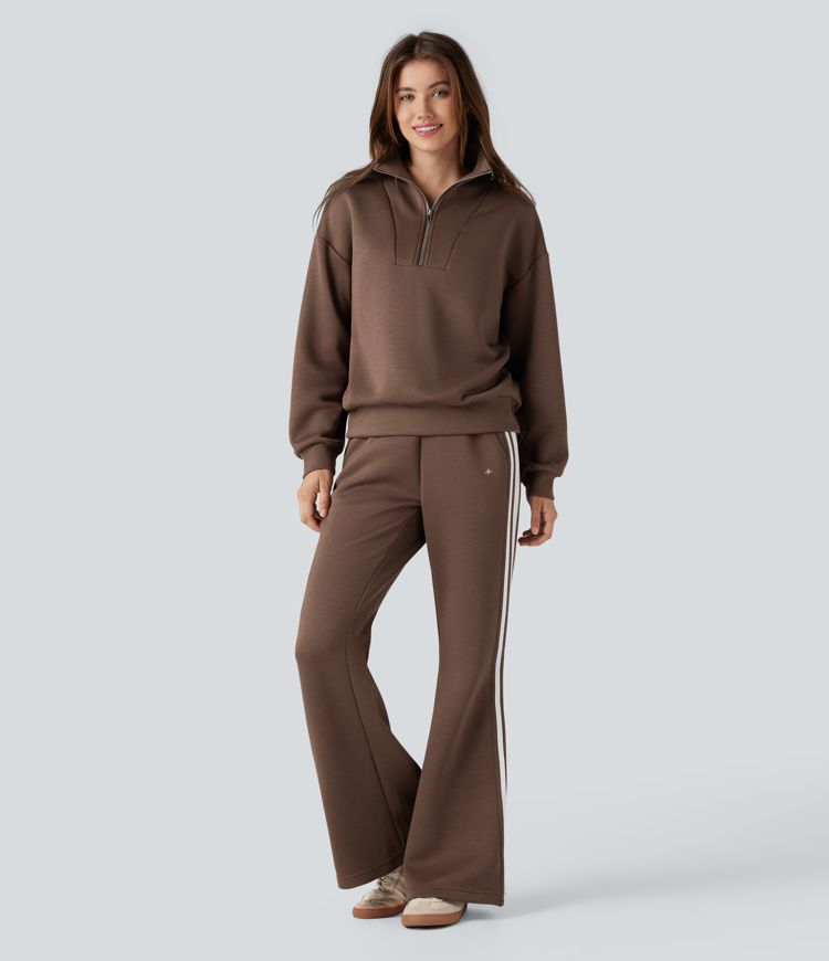 SpacerTek™ Mid Rise Stripe Casual Flare Trousers with Pockets