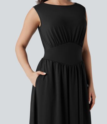 Tummy Control Sleeveless Tie Back Midi Bridesmaid and Wedding Guest Dress