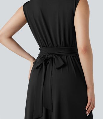 Tummy Control Sleeveless Tie Back Midi Bridesmaid and Wedding Guest Dress