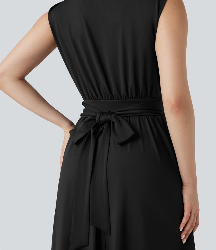 Tummy Control Sleeveless Tie Back Midi Bridesmaid and Wedding Guest Dress