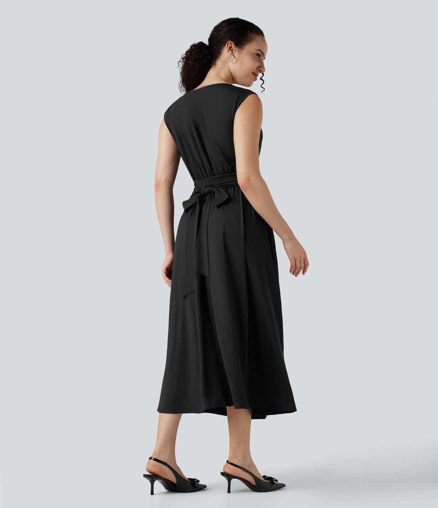 Tummy Control Sleeveless Tie Back Midi Bridesmaid and Wedding Guest Dress