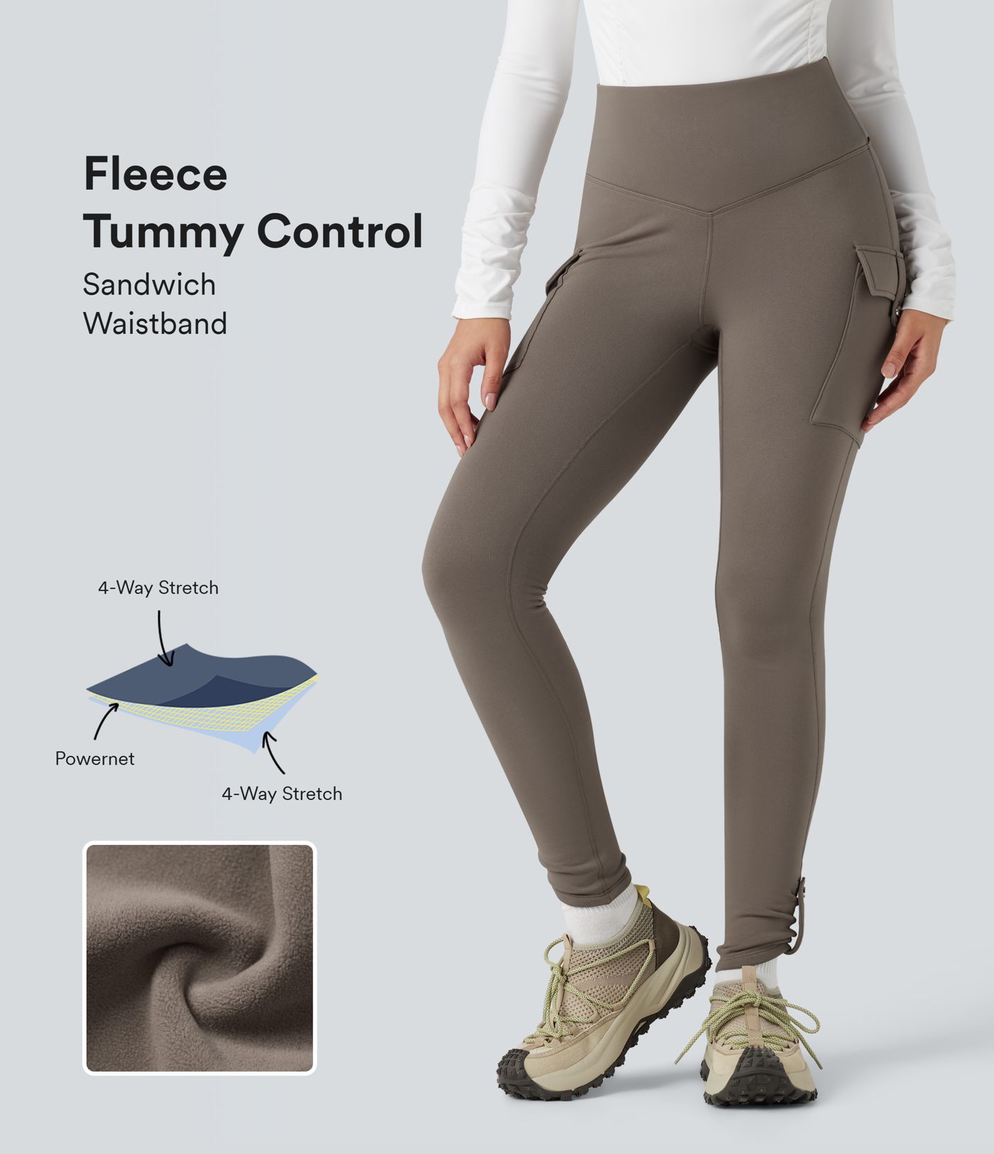 High Waisted Tummy Control Fleece Hiking Leggings with Pockets