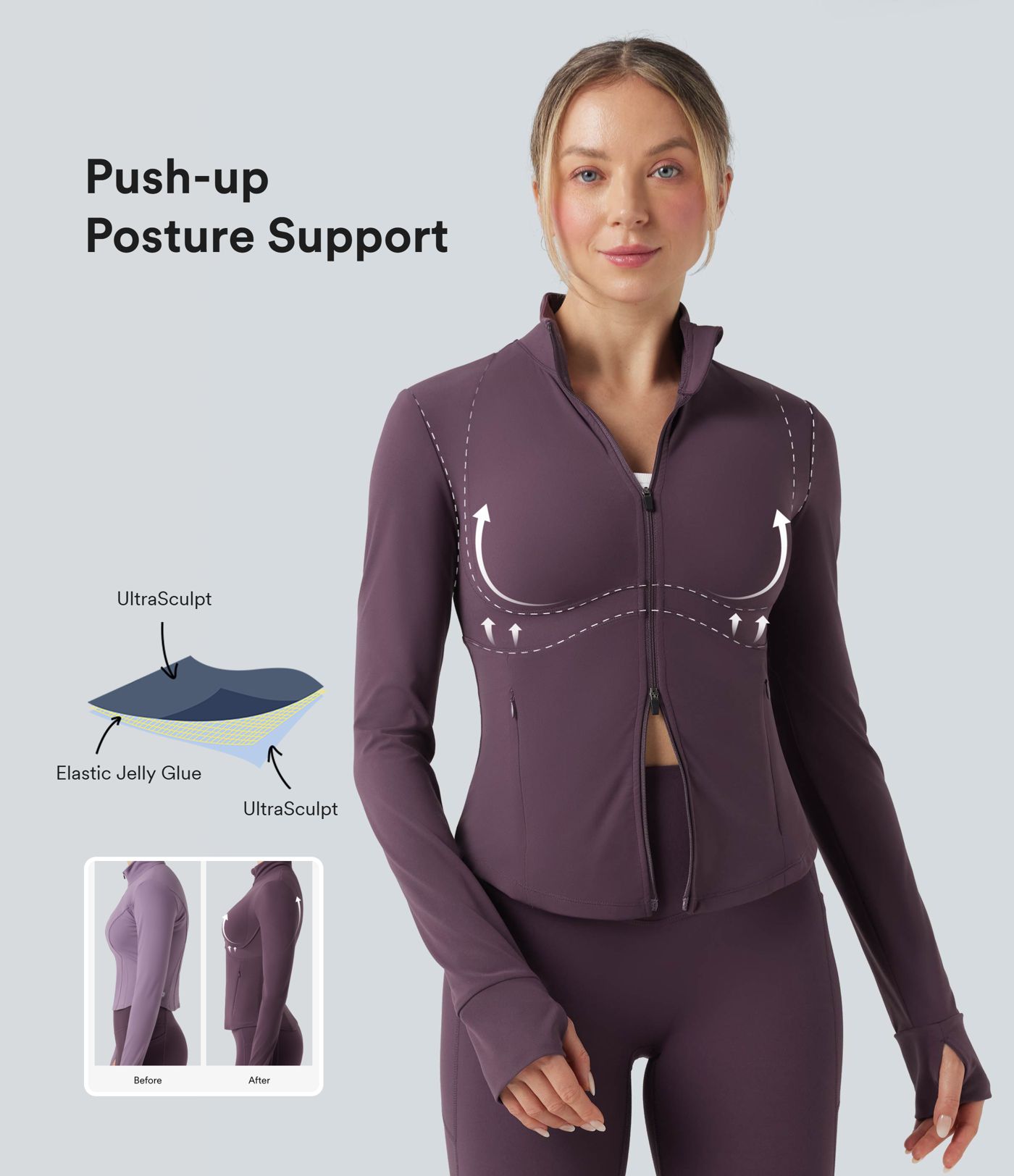 Halara UltraSculpt™ Mock Neck Push-Up Long Sleeve Thumb Hole Yoga Jacket with Pockets