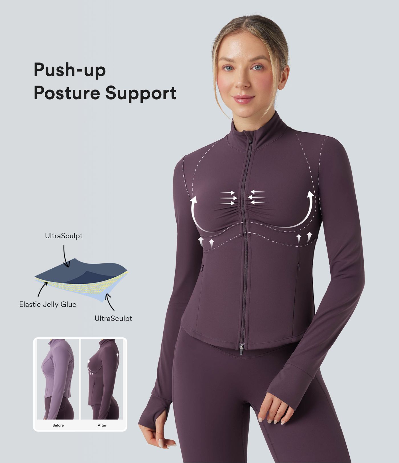 Halara UltraSculpt™ Mock Neck Ruched Push-Up Long Sleeve Thumb Hole Yoga Jacket with Pockets