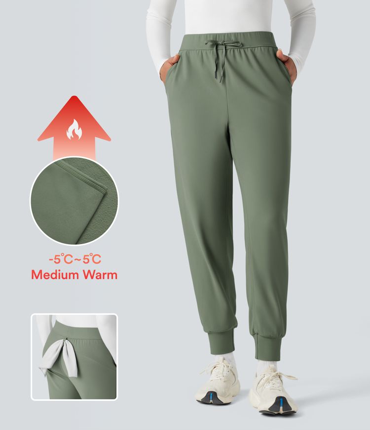Durable Water Repellent Mid Rise Fleece Running Joggers with Pockets