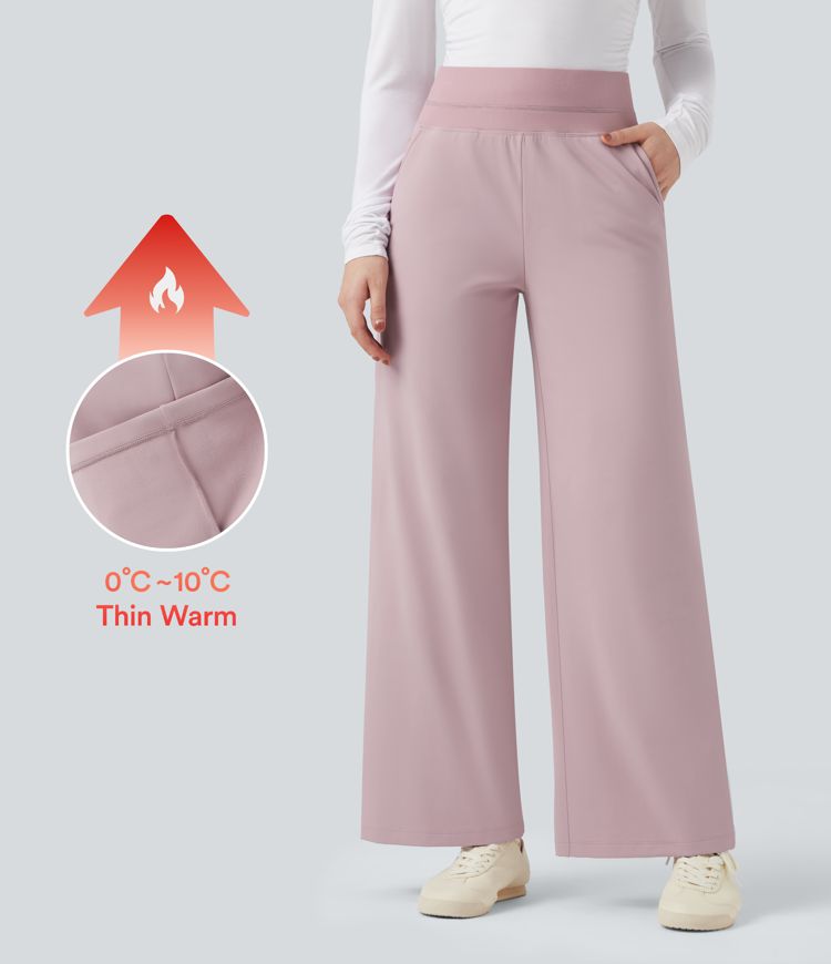 High Waisted Straight Leg Fleece Casual Pants with Pockets High Waisted Straight Leg Fleece Casual Pants with Pockets