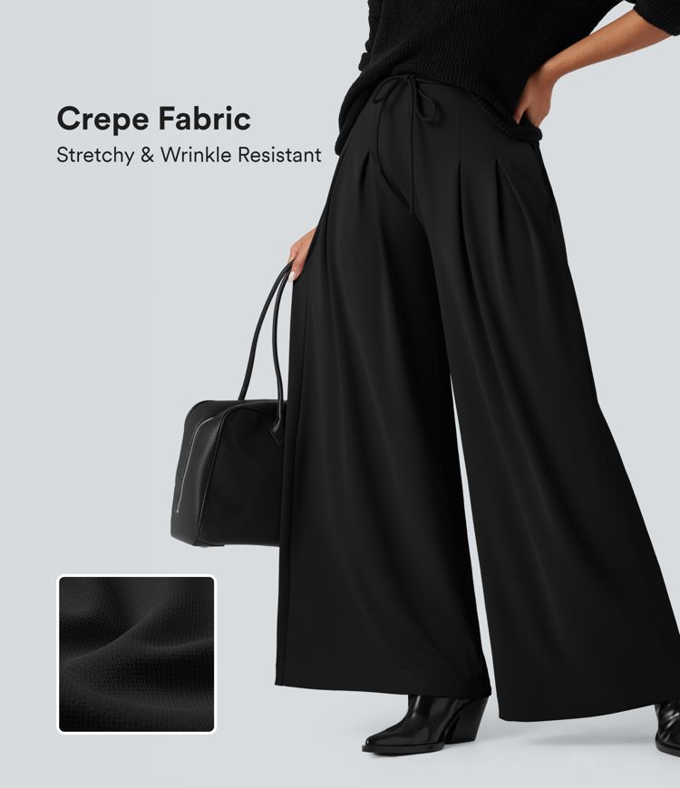 Halara Flex™ High Waisted Tie Front Wide Leg Crepe Work Pants with Pockets