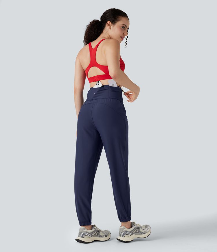 Durable Water Repellent High Waisted Drawstring Fleece Running Warming Joggers with Pockets