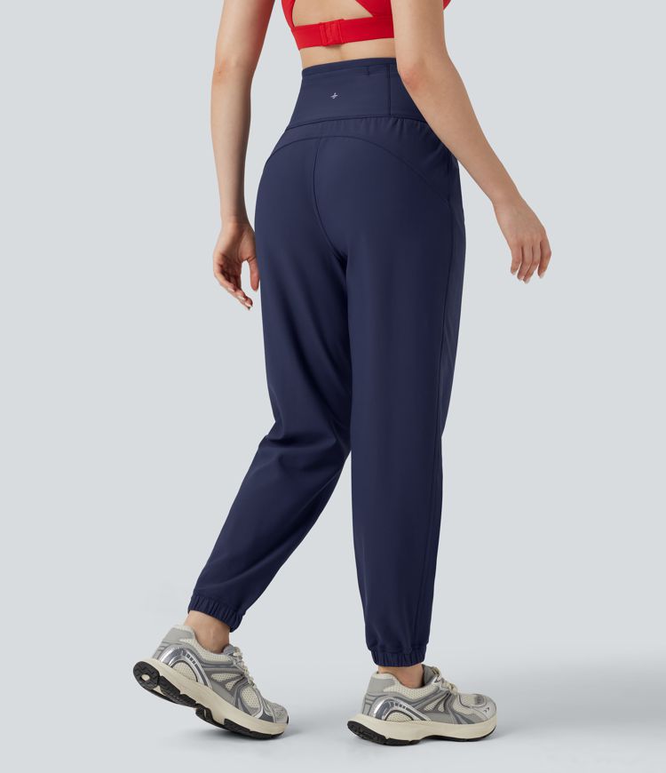 Durable Water Repellent High Waisted Drawstring Fleece Running Warming Joggers with Pockets