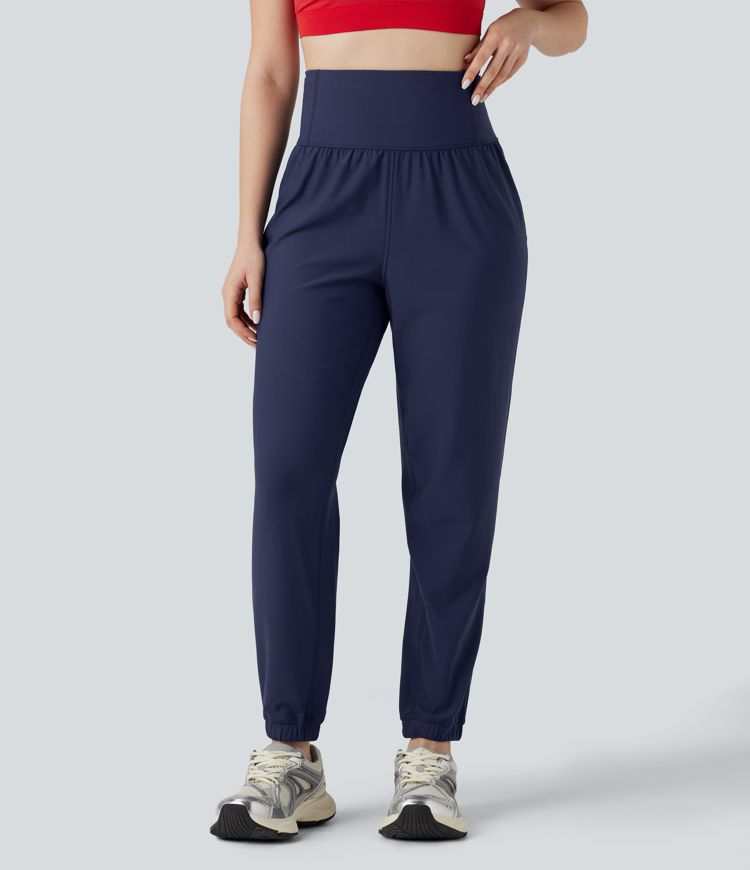 Durable Water Repellent High Waisted Drawstring Fleece Running Warming Joggers with Pockets